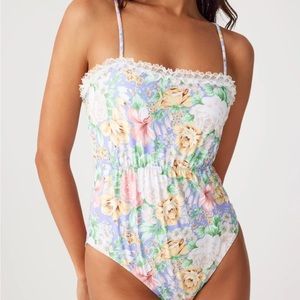 Floral print one piece swim suit / bodysuit